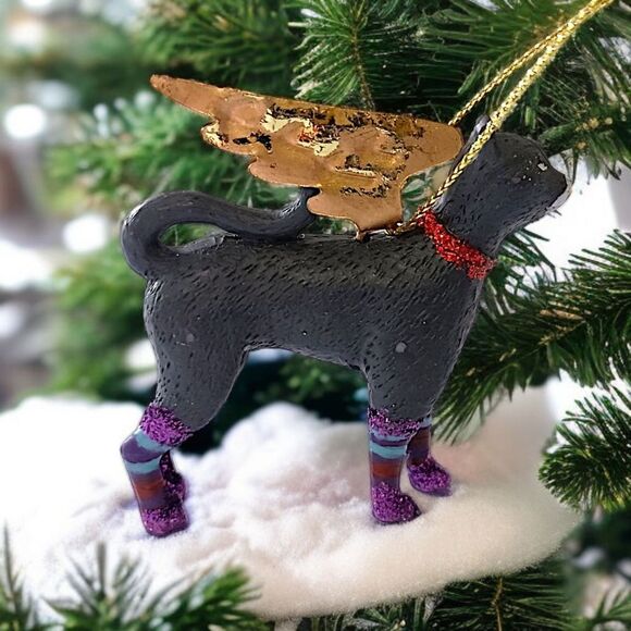 Black Cat Angel Wings‎ Ornament Christmas Holiday Mystical Witchy Gold Glittery - Picture 11 of 16